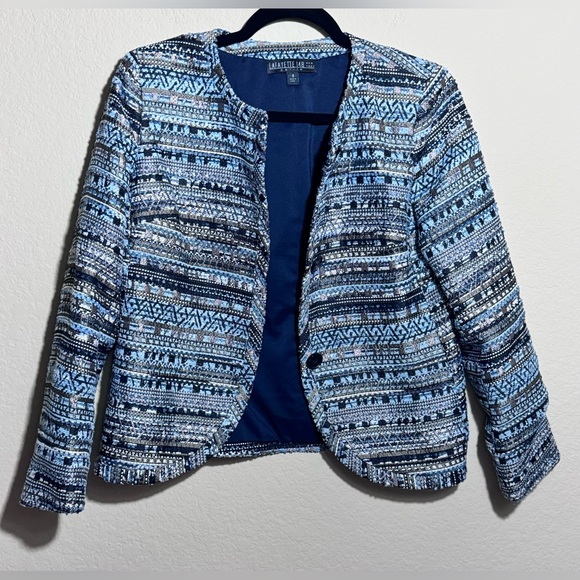 Lafayette 148 Petite New York Navy Blue Multi Tweed 3 Button Sz 8P Blazer Jacket - Picture 7 of 12
